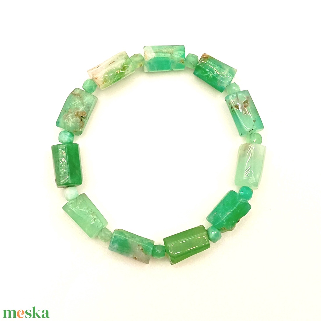 Krizopráz csiszolt hasáb karkötő - ékszer - karkötő - ásványkarkötő - Meska.hu