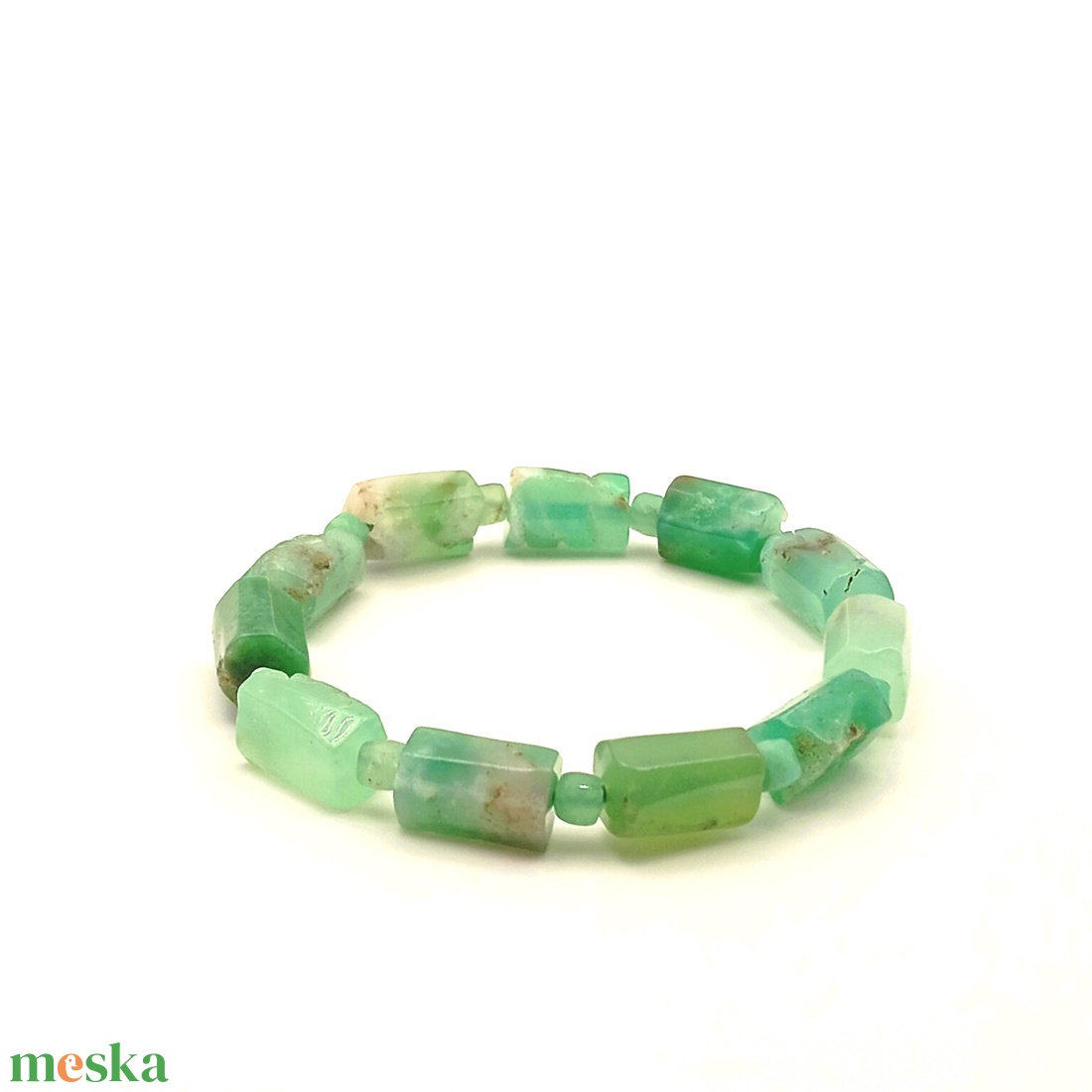 Krizopráz csiszolt hasáb karkötő - ékszer - karkötő - ásványkarkötő - Meska.hu