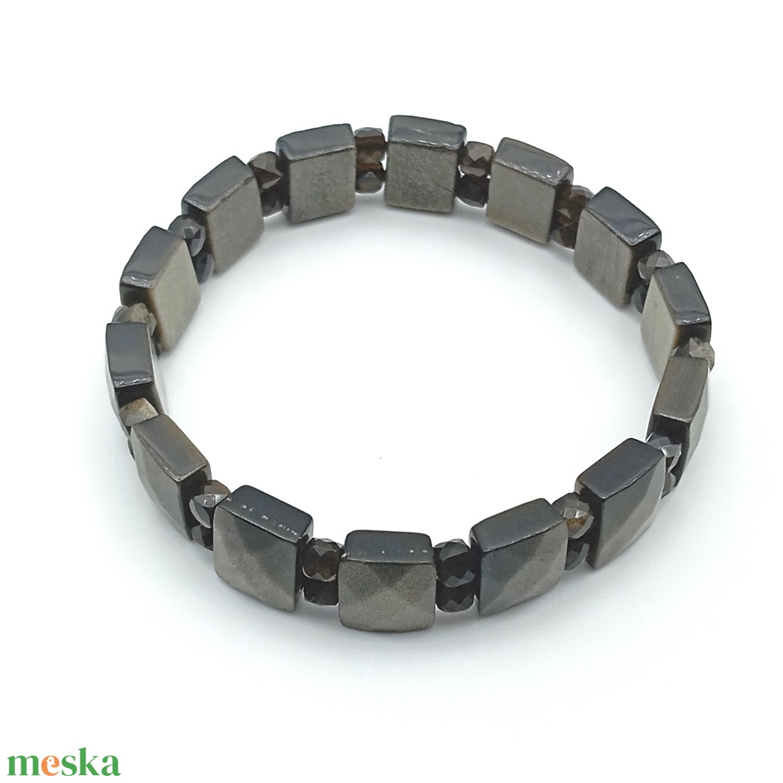 Ezüst obszidián kocka kétsoros karkötő - ékszer - karkötő - ásványkarkötő - Meska.hu