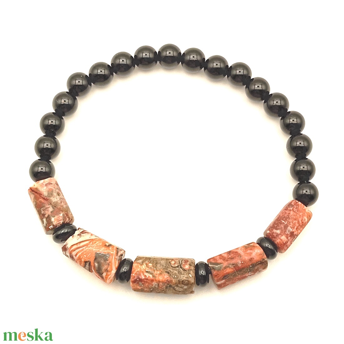 Leopárd jáspis - Ónix 6 mm karkötő - ékszer - karkötő - ásványkarkötő - Meska.hu