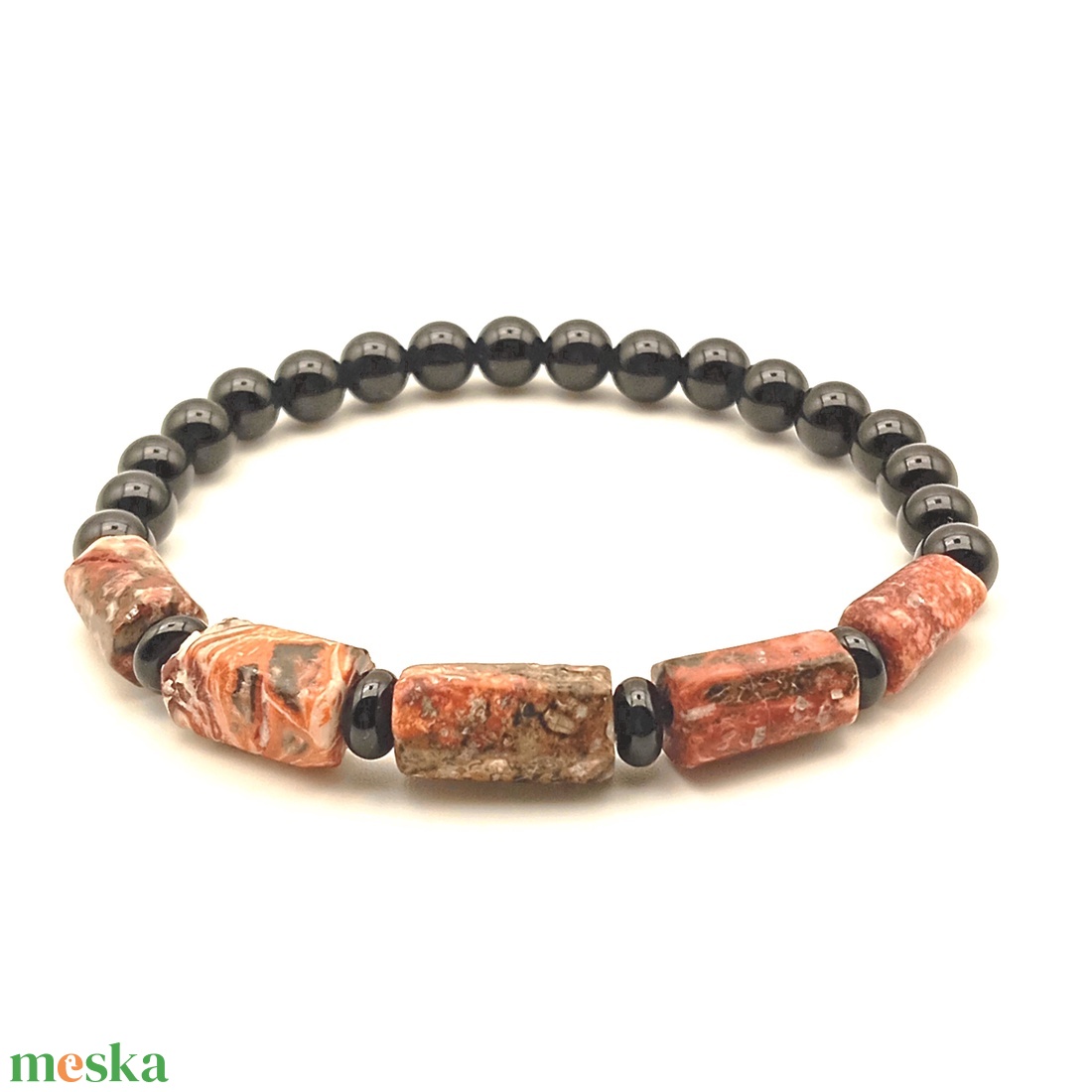 Leopárd jáspis - Ónix 6 mm karkötő - ékszer - karkötő - ásványkarkötő - Meska.hu