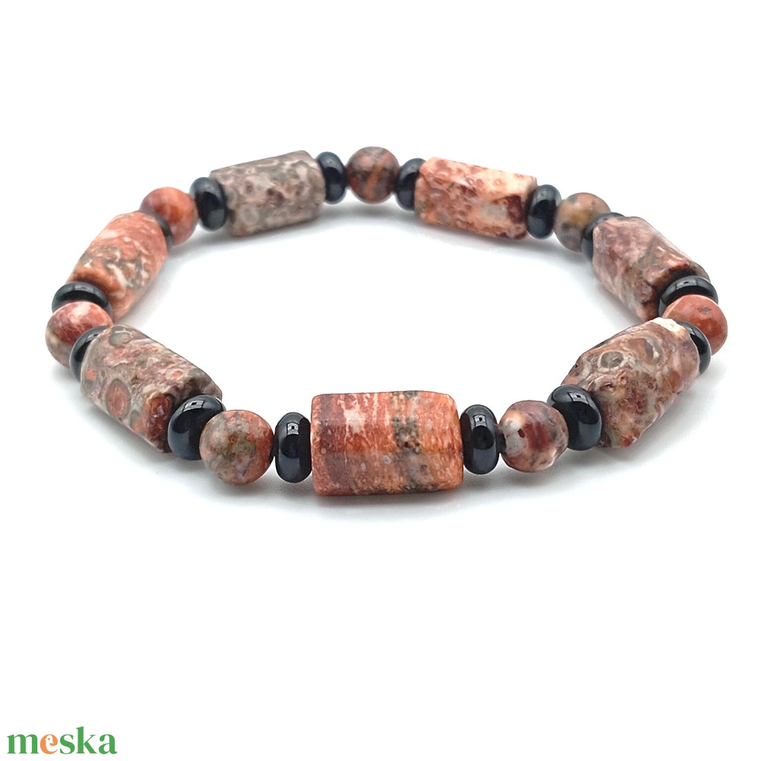 Leopárd jáspis - Ónix karkötő - ékszer - karkötő - ásványkarkötő - Meska.hu