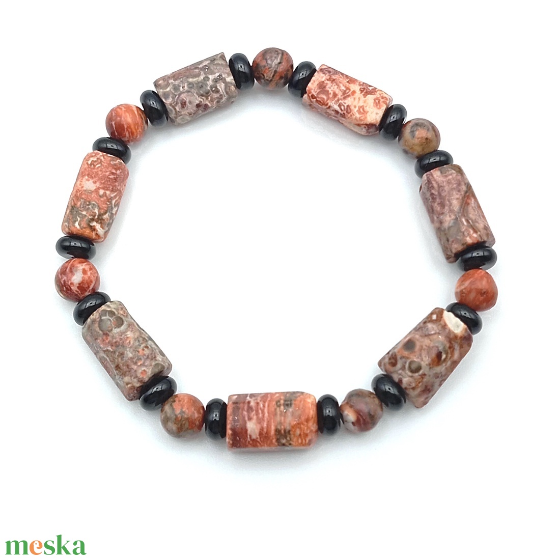 Leopárd jáspis - Ónix karkötő - ékszer - karkötő - ásványkarkötő - Meska.hu
