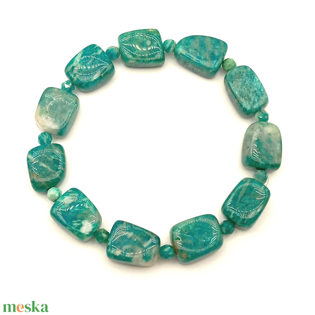 Amazonit nyers maxigyöngyök karkötő - ékszer - karkötő - ásványkarkötő - Meska.hu