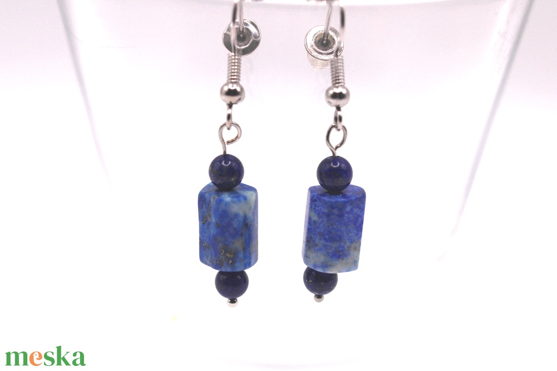Lazurit csiszolt hasáb fülbevaló - ékszer - fülbevaló - lógó fülbevaló - Meska.hu