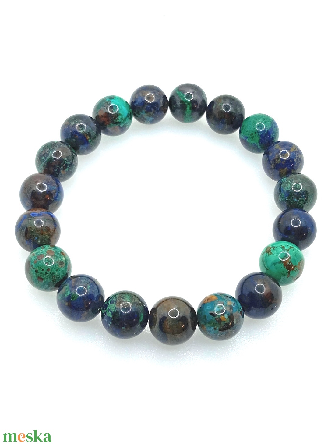 Azurit-malachit 10 mm karkötő - ékszer - karkötő - ásványkarkötő - Meska.hu