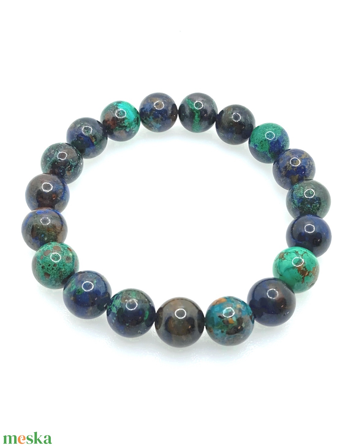 Azurit-malachit 10 mm karkötő - ékszer - karkötő - ásványkarkötő - Meska.hu