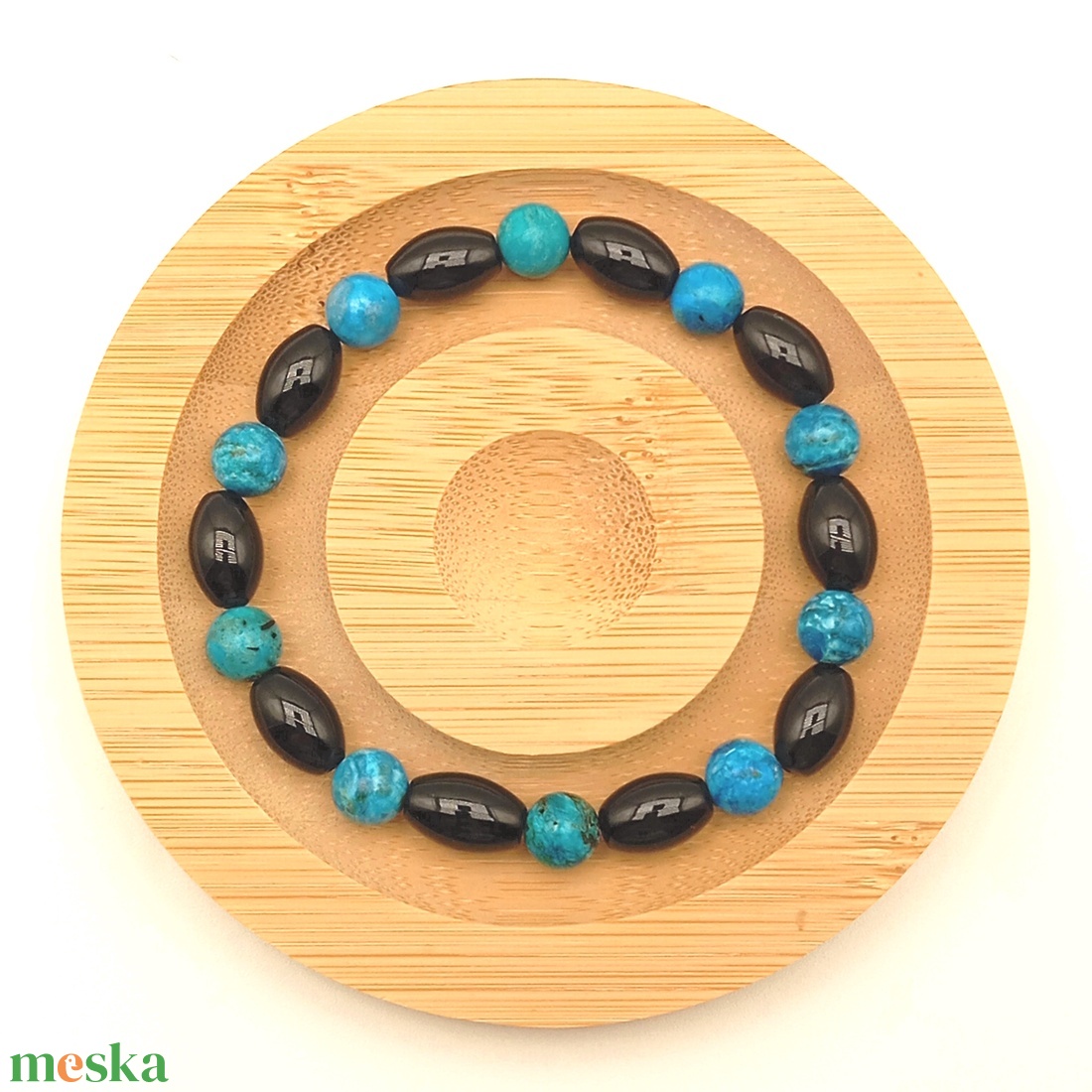 Kék Opál - Ónix karkötő - ékszer - karkötő - ásványkarkötő - Meska.hu