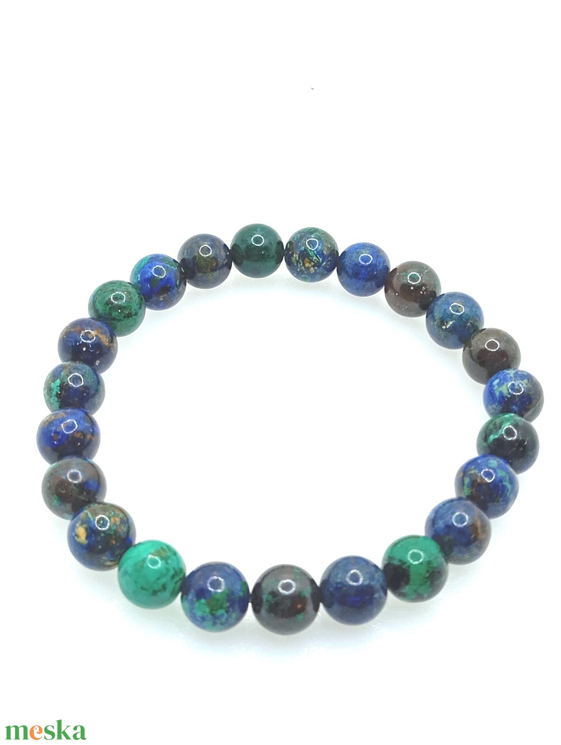 Azurit-malachit 8 mm karkötő - ékszer - karkötő - ásványkarkötő - Meska.hu