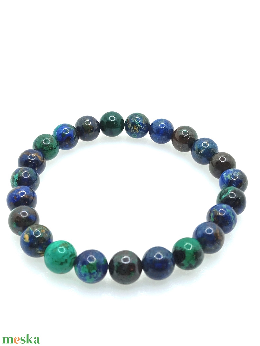 Azurit-malachit 8 mm karkötő - ékszer - karkötő - ásványkarkötő - Meska.hu