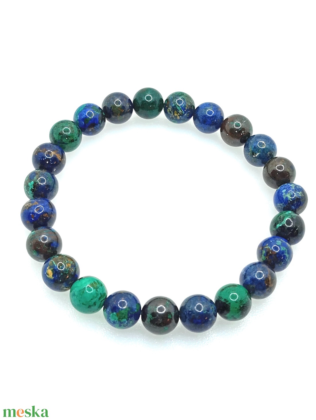Azurit-malachit 8 mm karkötő - ékszer - karkötő - ásványkarkötő - Meska.hu