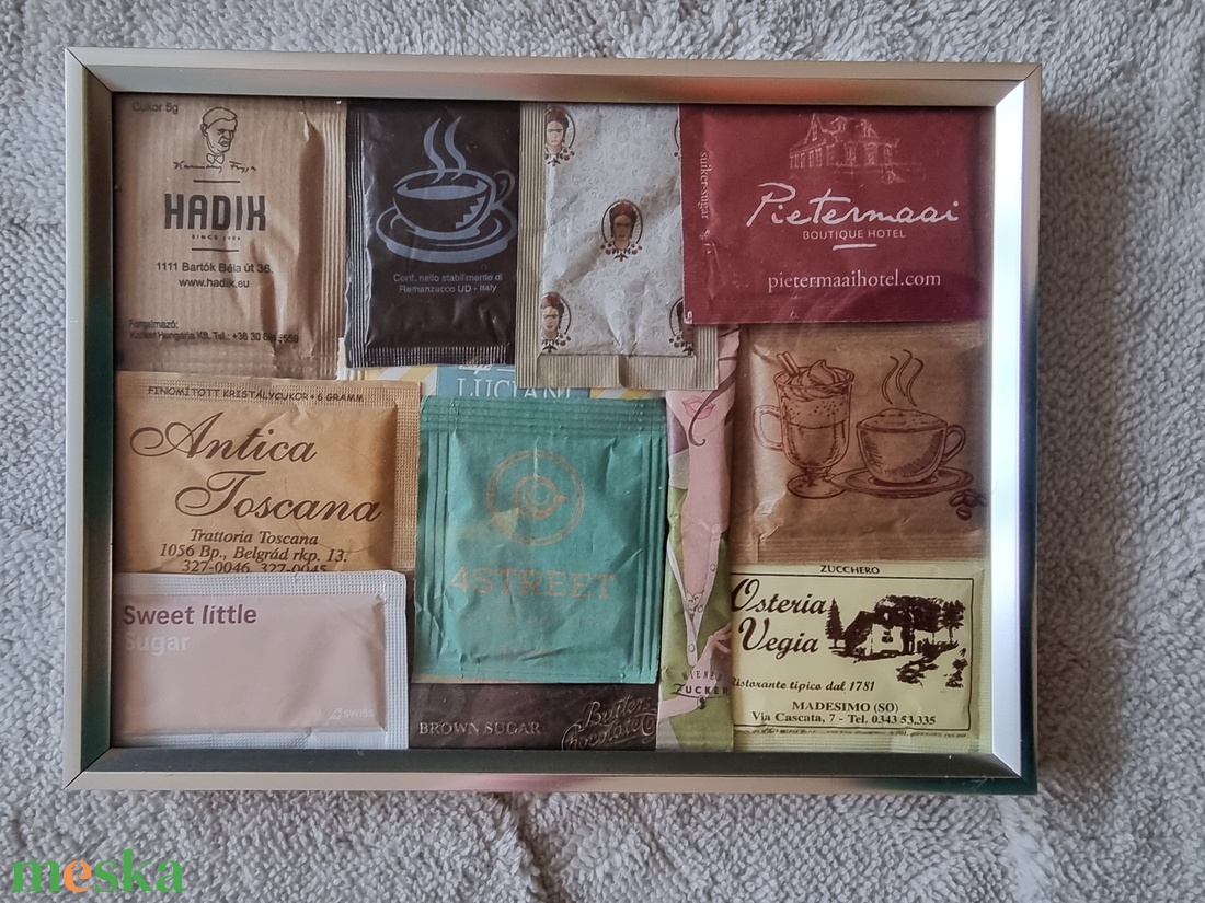 Ezüst fémkeretes cukorkép. 20 x 15 cm. - művészet - kollázs - Meska.hu