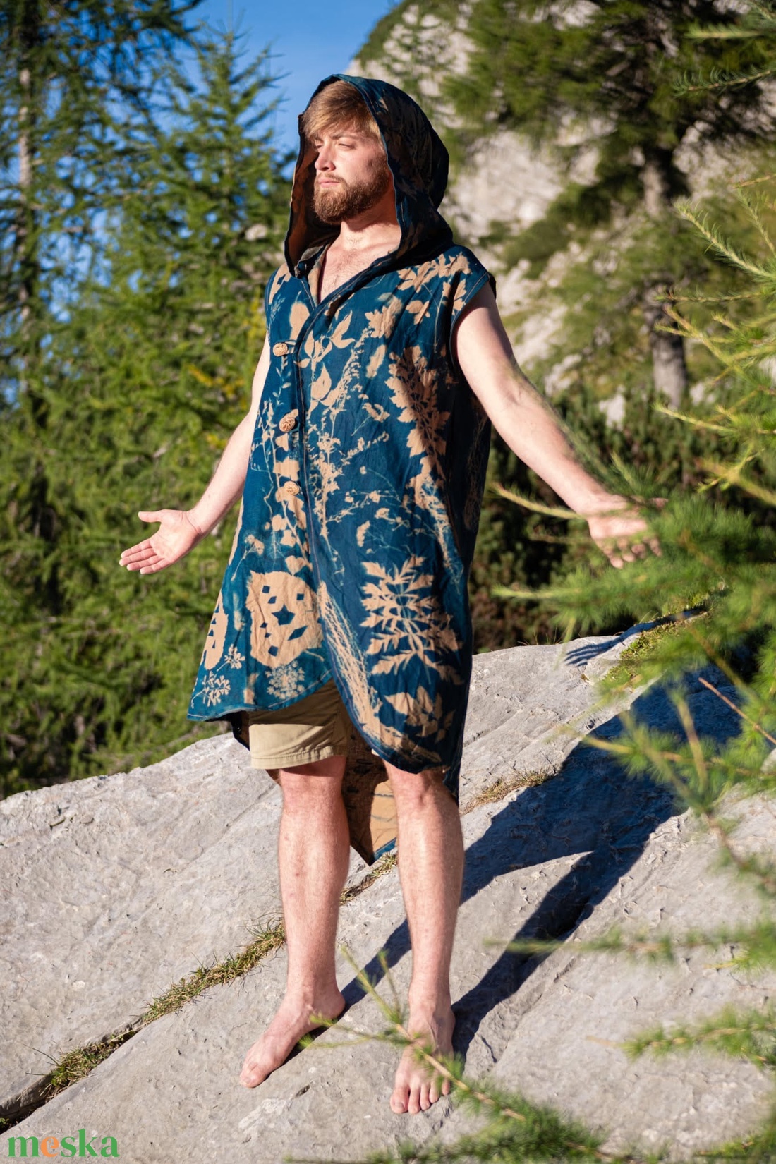 Egyedi, cianotípiával készített kapucnis mellényruha.onesize. - ruha & divat - női ruha - ruha - Meska.hu