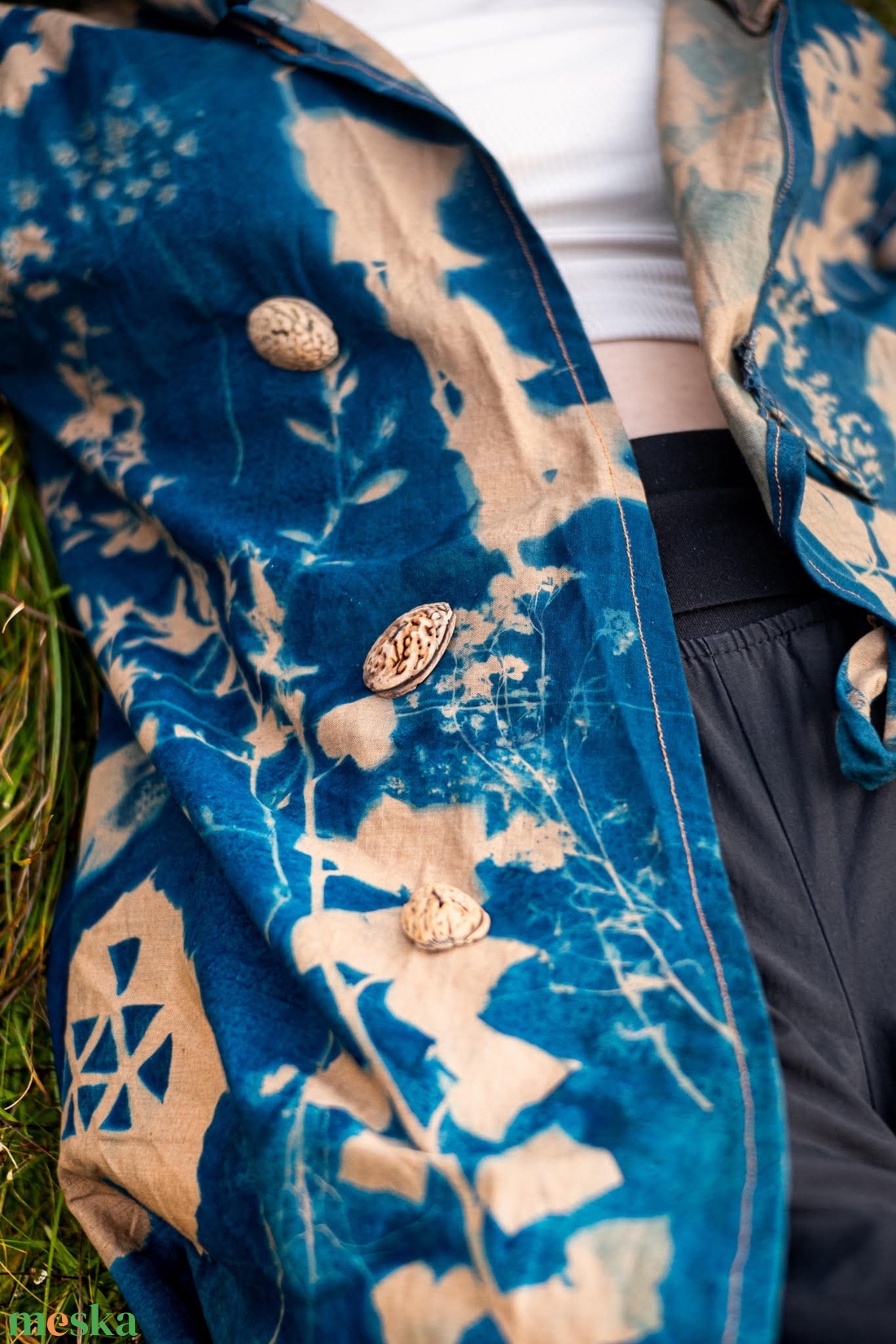 Egyedi, cianotípiával készített kapucnis mellényruha.onesize. - ruha & divat - női ruha - ruha - Meska.hu