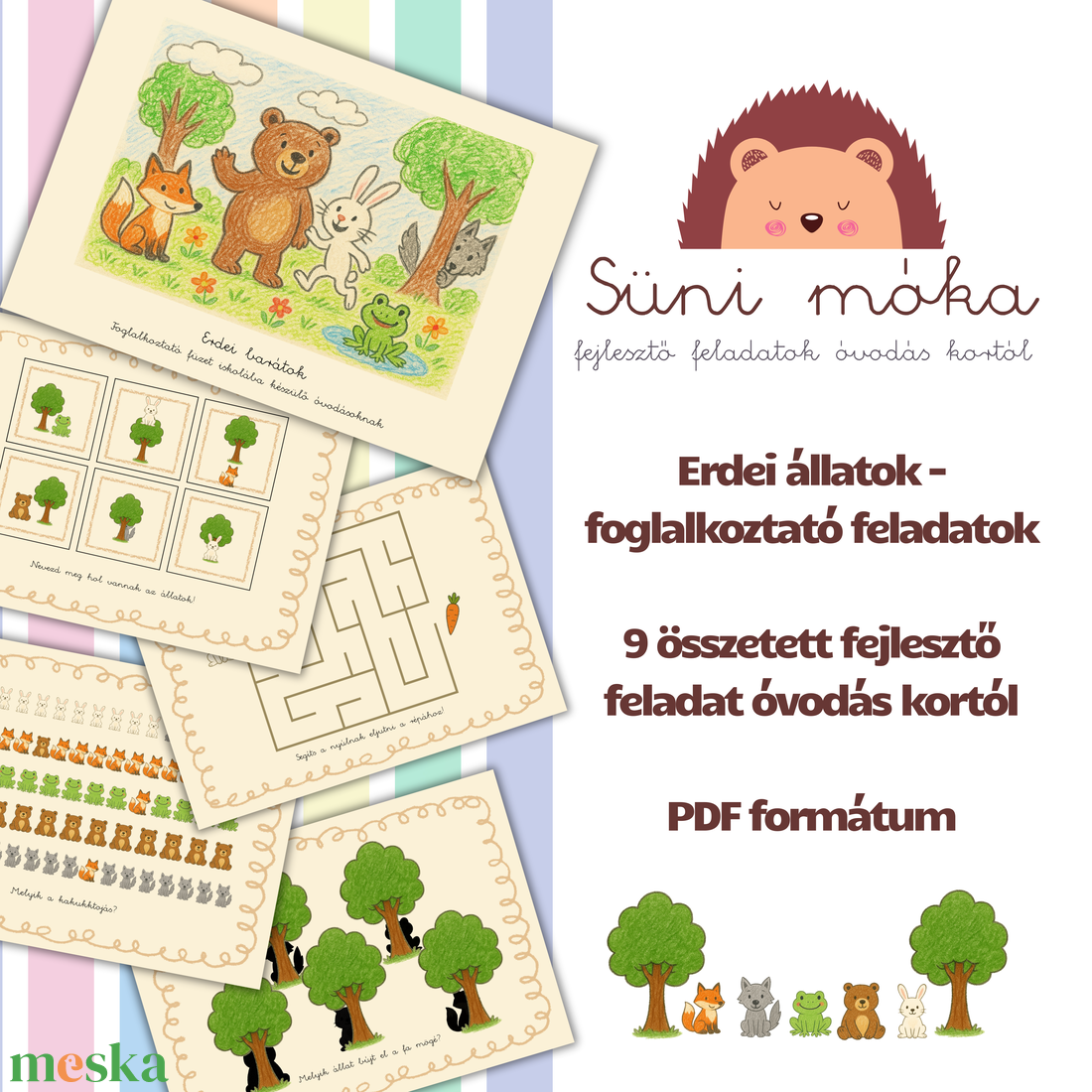 Erdei állatok foglalkoztató -PDF - játék & sport - készségfejlesztő és logikai játék - logikai játékok - Meska.hu