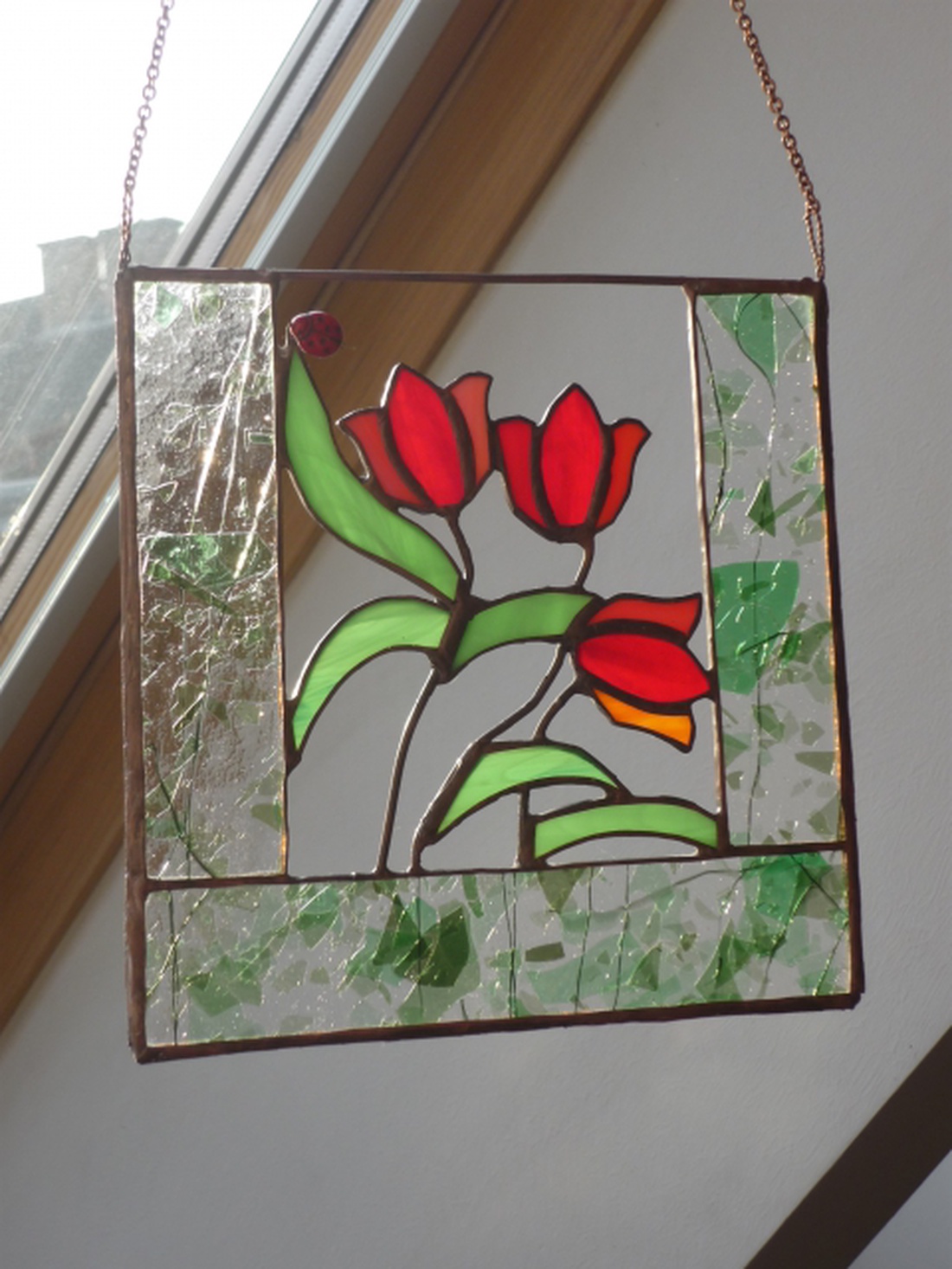 Tulipános üvegkép, ablakdísz (tiffany üvegkép, virág, dekoráció, lakberendezés, ajándéktárgy) -  - Meska.hu