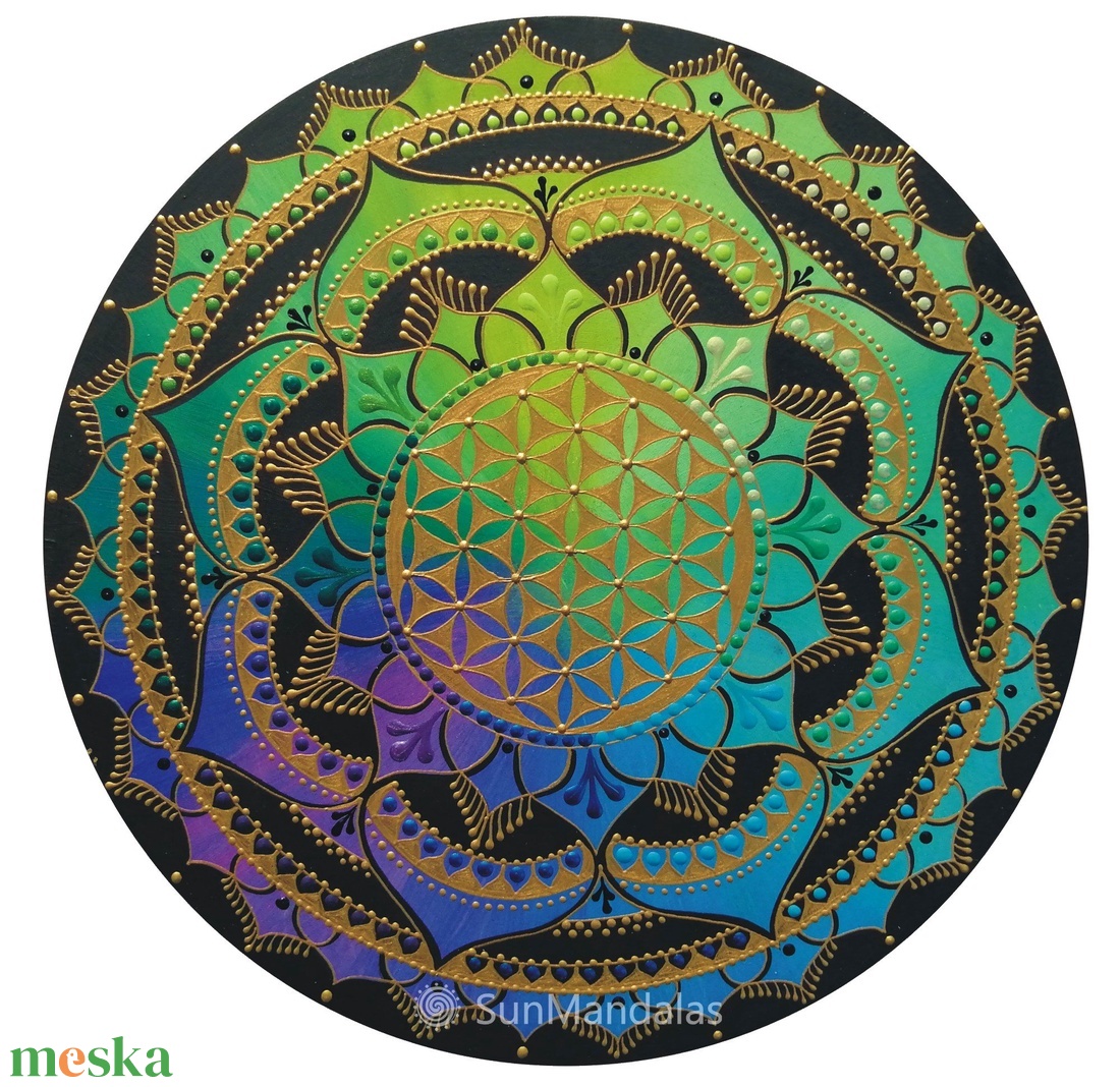 Zöld-türkiz-lila Mandala - otthon & életmód - dekoráció - spiritualitás - mandala - Meska.hu