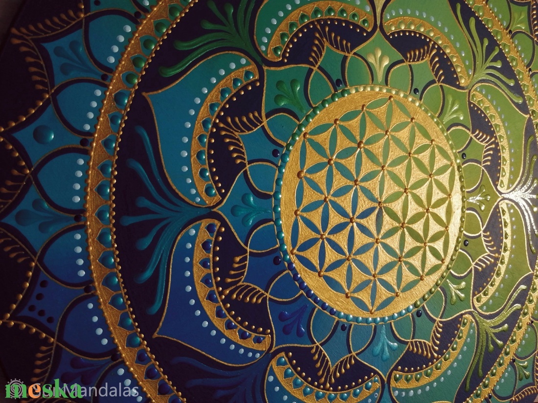  Kék-zöld Mandala Életvirága szimbólummal  - otthon & életmód - dekoráció - spiritualitás - mandala - Meska.hu