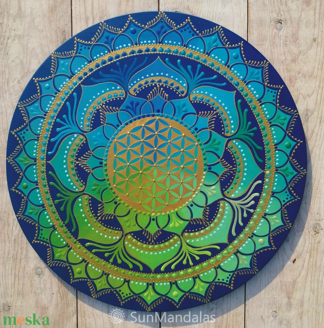  Kék-zöld Mandala Életvirága szimbólummal  - otthon & életmód - dekoráció - spiritualitás - mandala - Meska.hu
