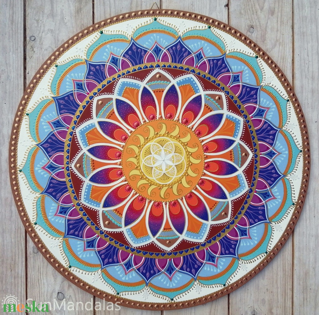 Indián Mandala Életmag és Napforgó szimbólummal  - otthon & életmód - dekoráció - spiritualitás - mandala - Meska.hu