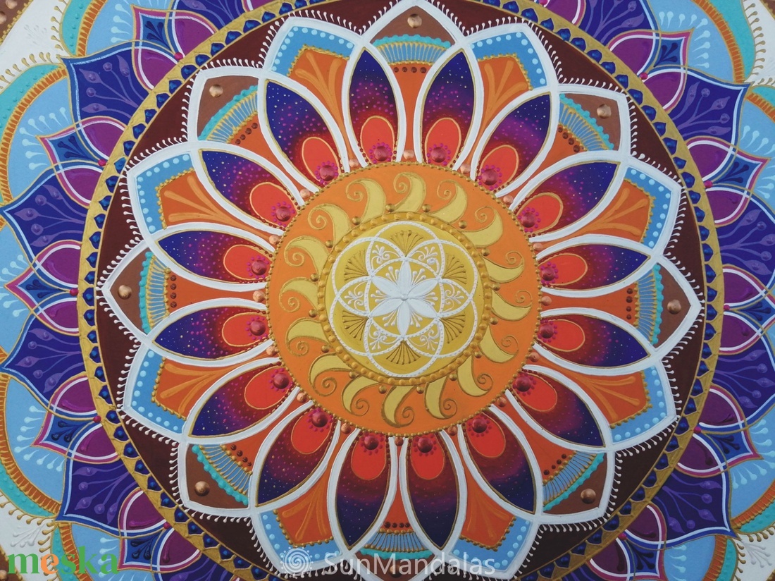 Indián Mandala Életmag és Napforgó szimbólummal  - otthon & életmód - dekoráció - spiritualitás - mandala - Meska.hu