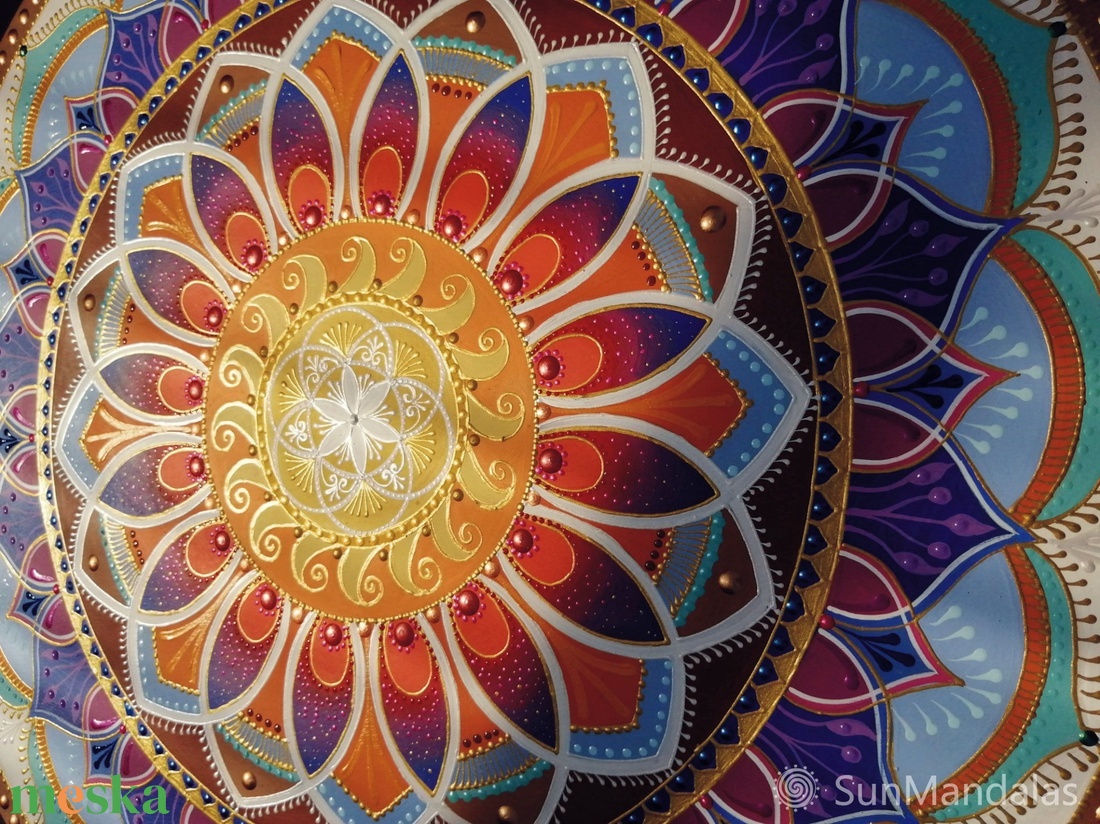 Indián Mandala Életmag és Napforgó szimbólummal  - otthon & életmód - dekoráció - spiritualitás - mandala - Meska.hu