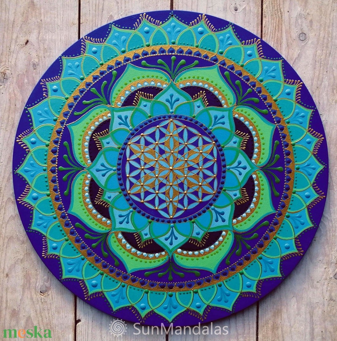  Türkizzöld-Kék Mandala Életvirága szimbólummal  - otthon & életmód - dekoráció - spiritualitás - mandala - Meska.hu