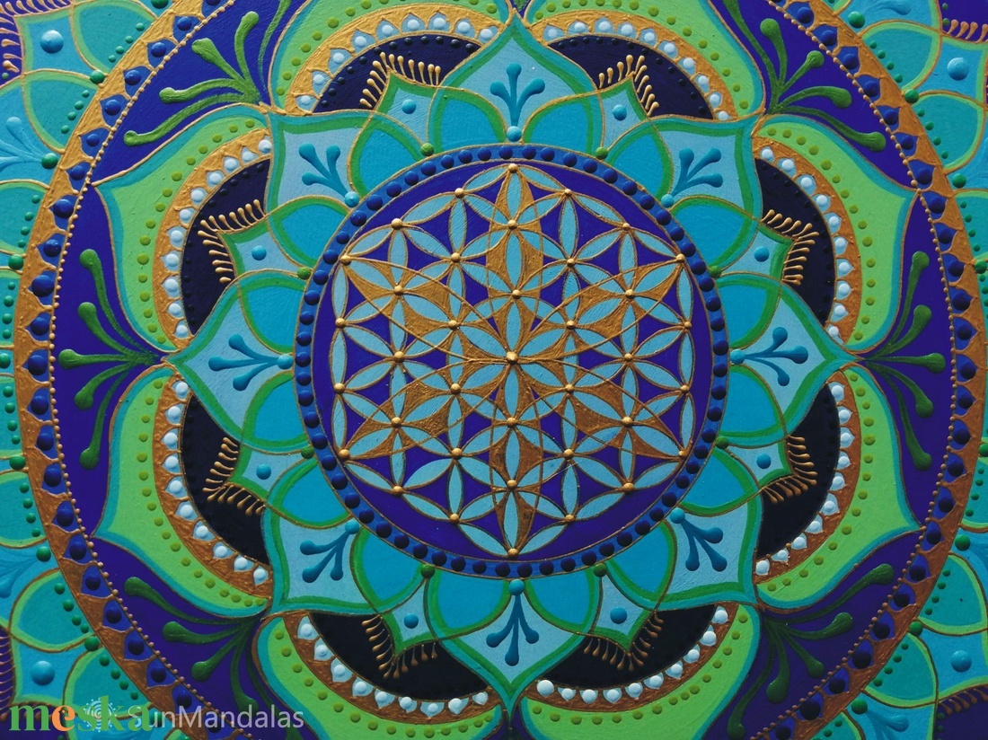  Türkizzöld-Kék Mandala Életvirága szimbólummal  - otthon & életmód - dekoráció - spiritualitás - mandala - Meska.hu