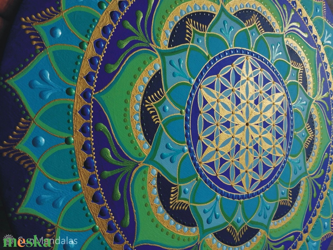 Türkizzöld-Kék Mandala Életvirága szimbólummal  - otthon & életmód - dekoráció - spiritualitás - mandala - Meska.hu