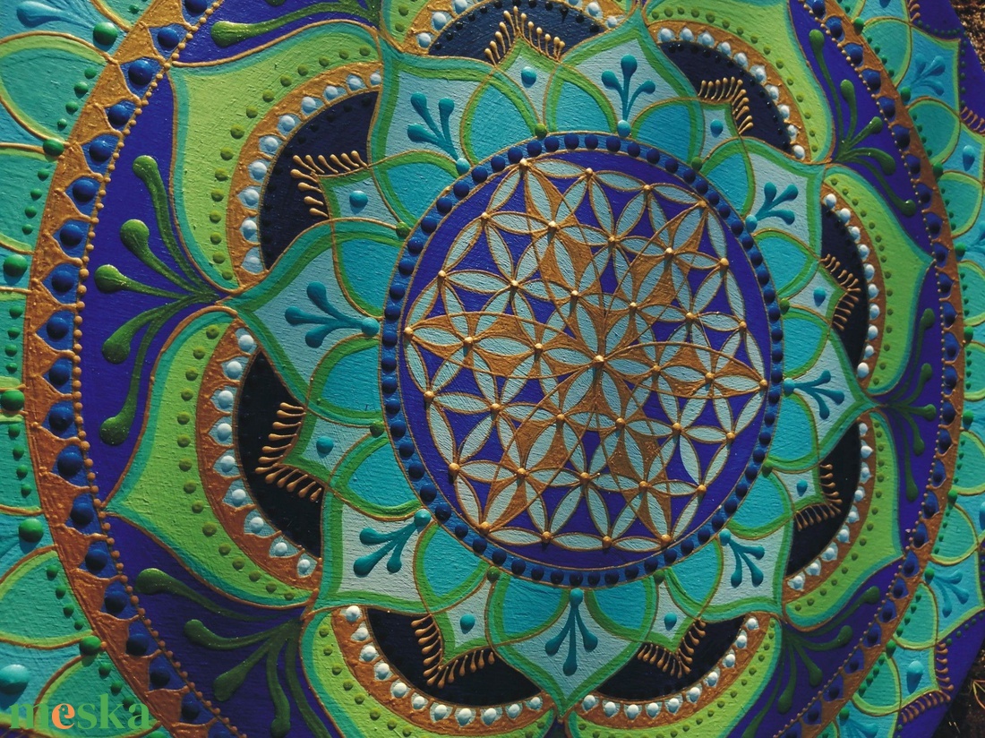  Türkizzöld-Kék Mandala Életvirága szimbólummal  - otthon & életmód - dekoráció - spiritualitás - mandala - Meska.hu