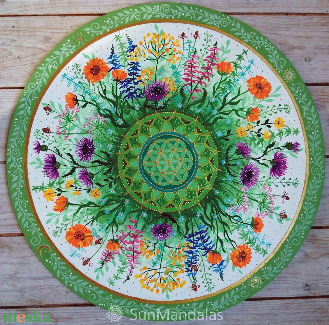  Vadvirágos-gyógynövényes Mandala Életvirága szimbólummal  - otthon & életmód - dekoráció - spiritualitás - mandala - Meska.hu