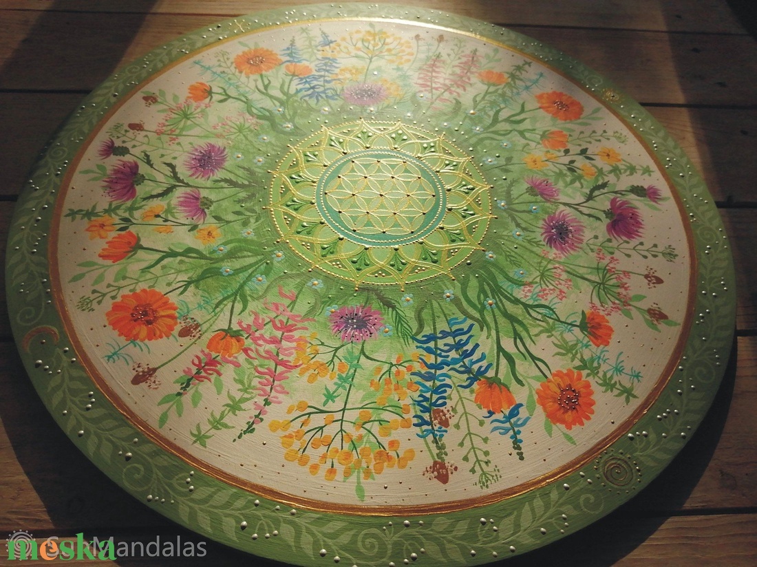  Vadvirágos-gyógynövényes Mandala Életvirága szimbólummal  - otthon & életmód - dekoráció - spiritualitás - mandala - Meska.hu