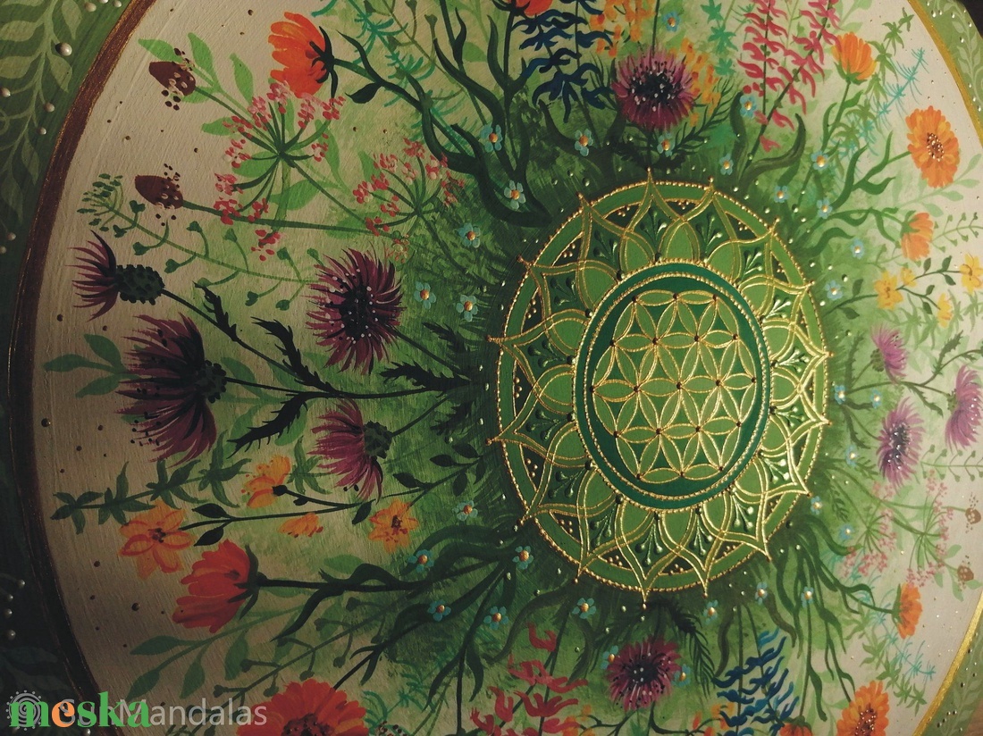 Vadvirágos-gyógynövényes Mandala Életvirága szimbólummal  - otthon & életmód - dekoráció - spiritualitás - mandala - Meska.hu