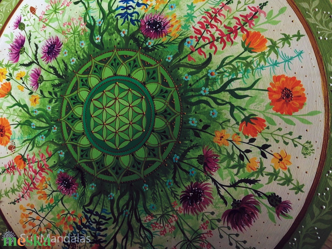  Vadvirágos-gyógynövényes Mandala Életvirága szimbólummal  - otthon & életmód - dekoráció - spiritualitás - mandala - Meska.hu