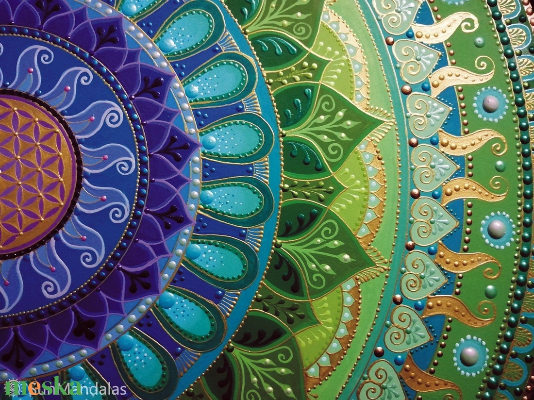  Zöld-lila-kék-türkiz Mandala Életvirága szimbólummal  - otthon & életmód - dekoráció - spiritualitás - mandala - Meska.hu