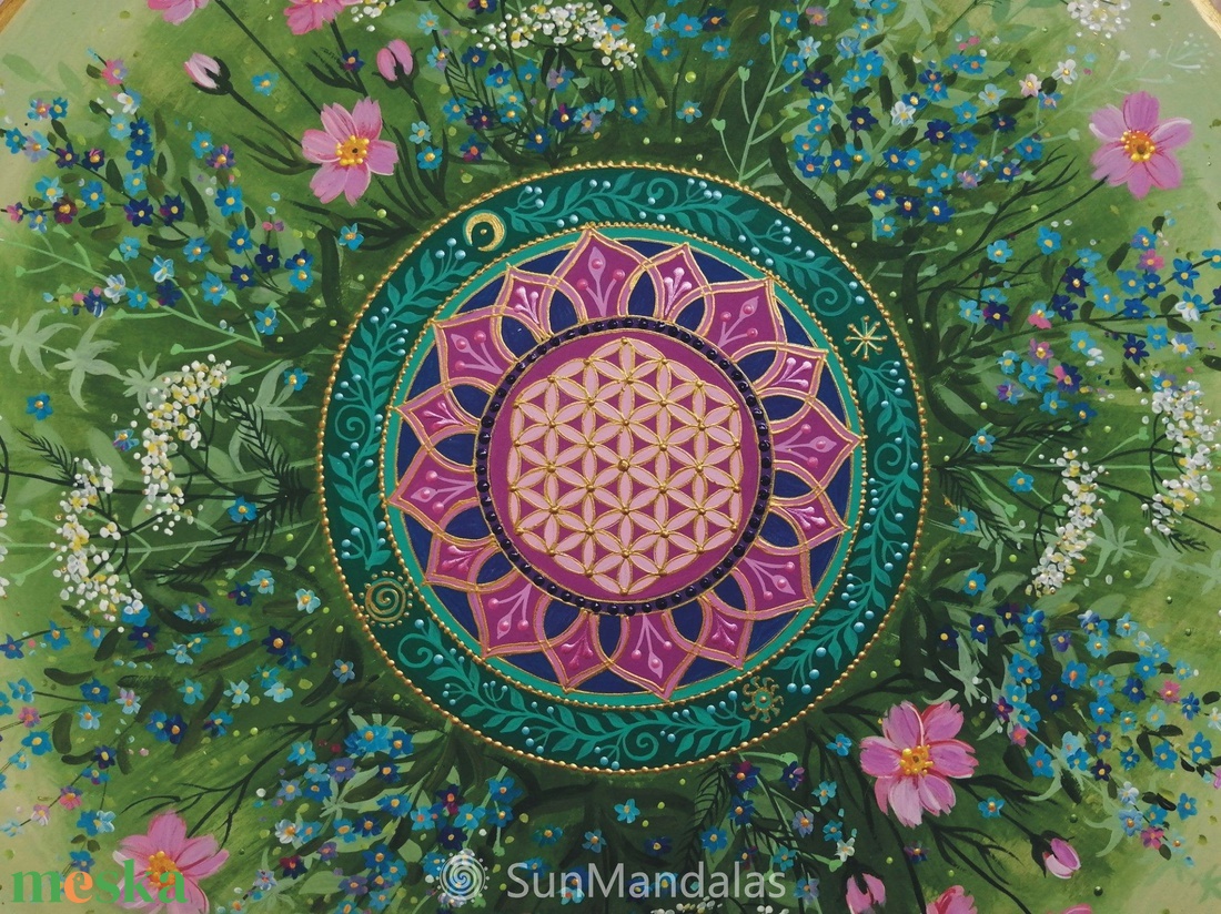  Nefelejcses-cickafarkas Mandala Életvirága szimbólummal  - otthon & életmód - dekoráció - spiritualitás - mandala - Meska.hu