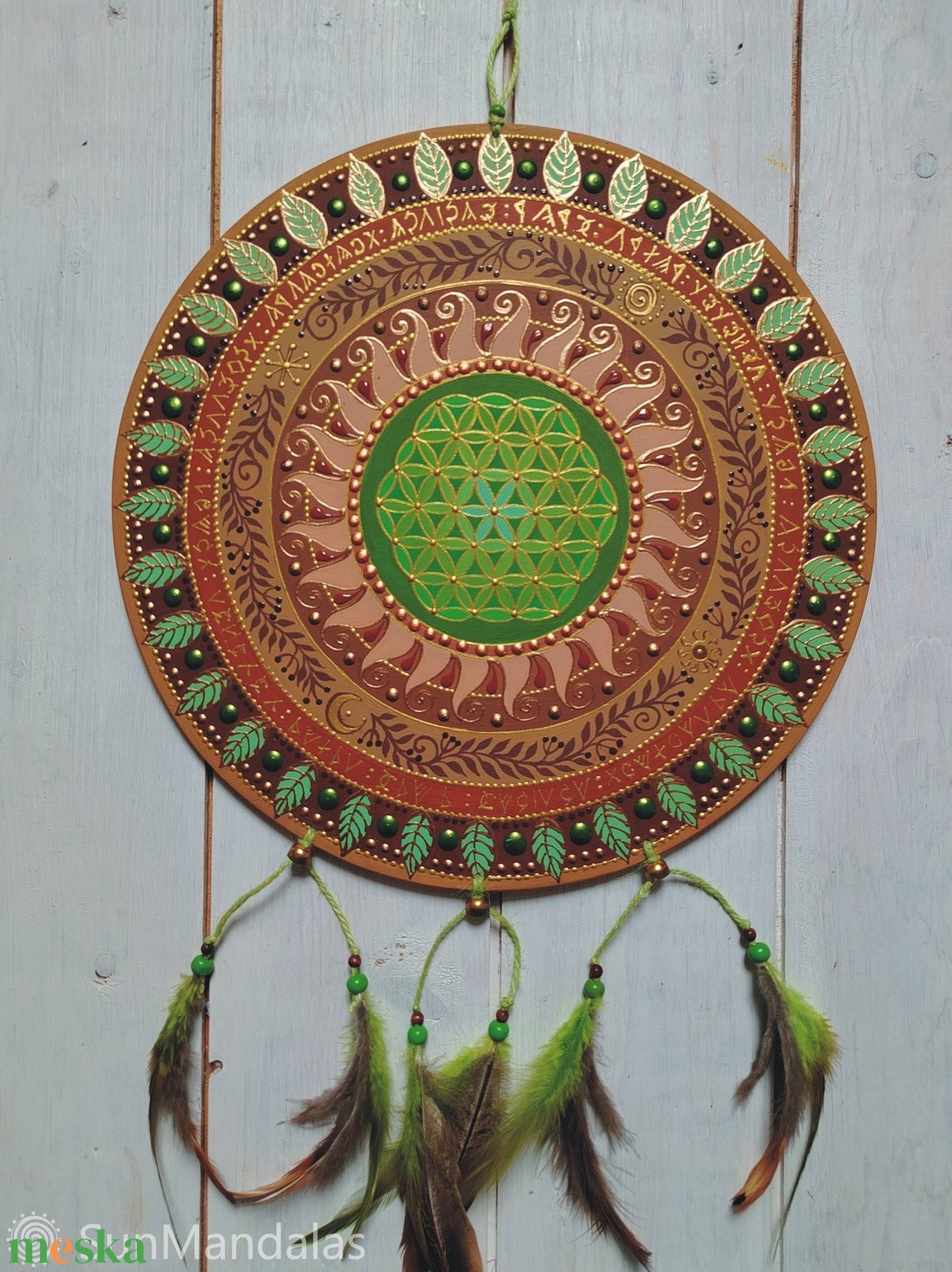 Amulett Mandala / zöld-barna - otthon & életmód - dekoráció - spiritualitás - mandala - Meska.hu