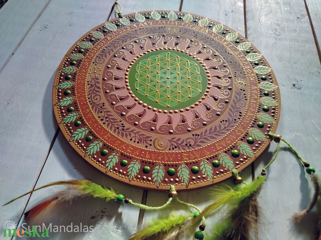 Amulett Mandala / zöld-barna - otthon & életmód - dekoráció - spiritualitás - mandala - Meska.hu