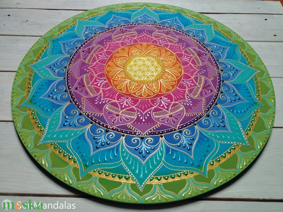  Zöld Szivárvány Mandala  - otthon & életmód - dekoráció - spiritualitás - mandala - Meska.hu