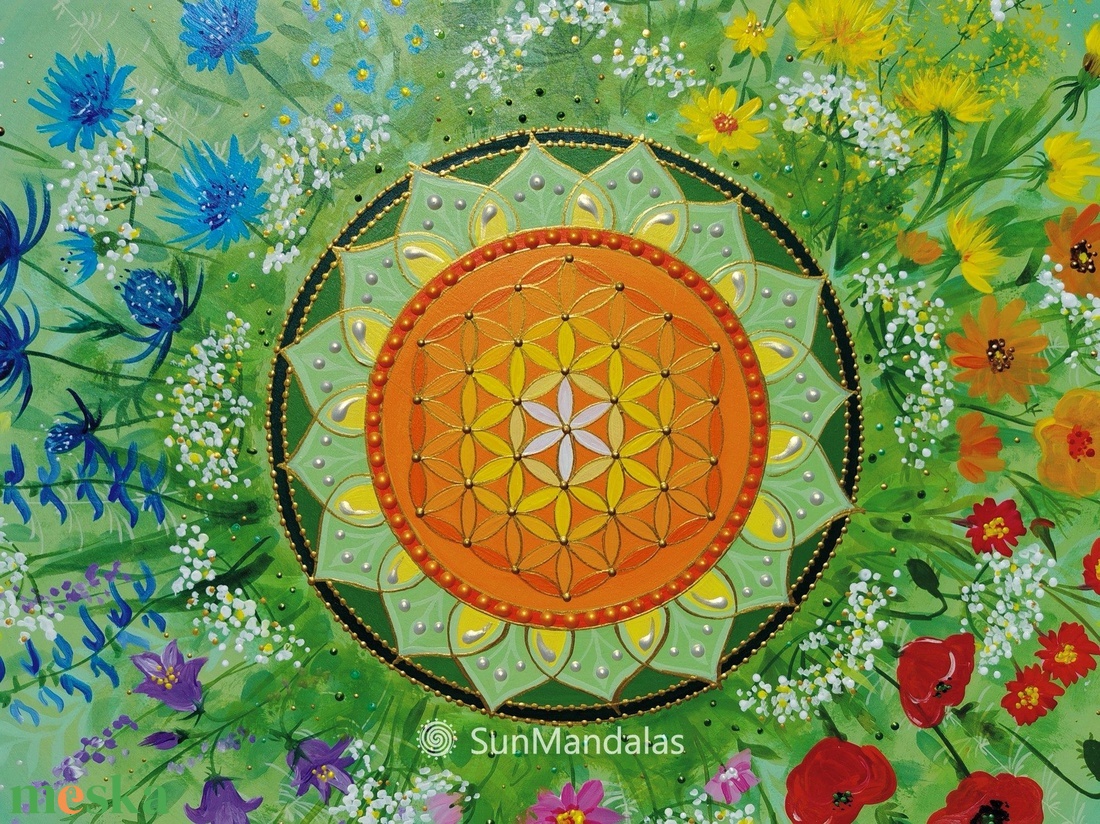  Vadvirágos-gyógynövényes Mandala Életvirága szimbólummal  - otthon & életmód - dekoráció - spiritualitás - mandala - Meska.hu