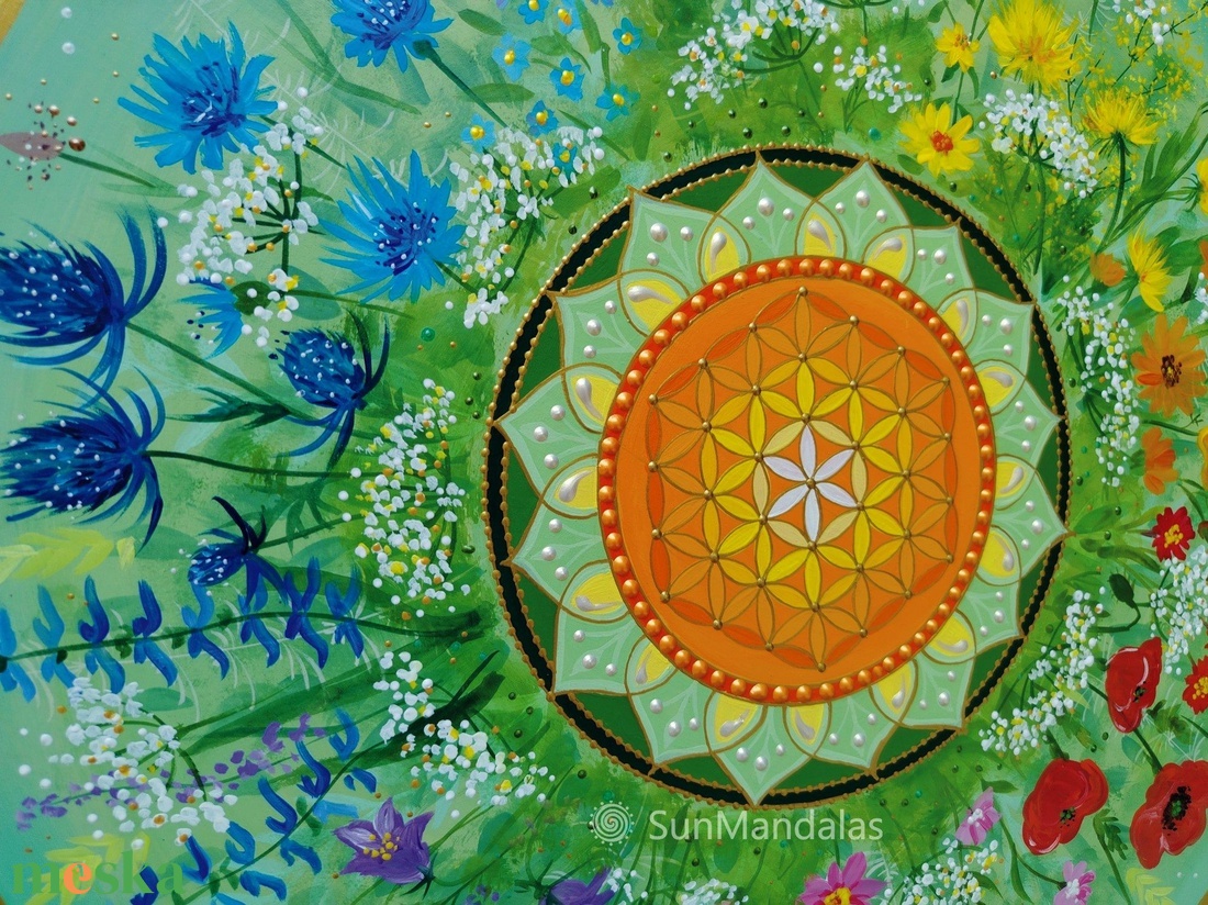  Vadvirágos-gyógynövényes Mandala Életvirága szimbólummal  - otthon & életmód - dekoráció - spiritualitás - mandala - Meska.hu