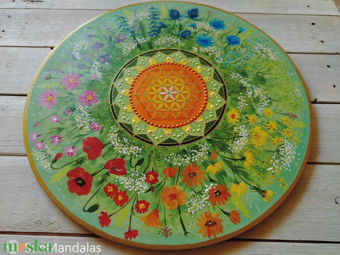  Vadvirágos-gyógynövényes Mandala Életvirága szimbólummal  - otthon & életmód - dekoráció - spiritualitás - mandala - Meska.hu