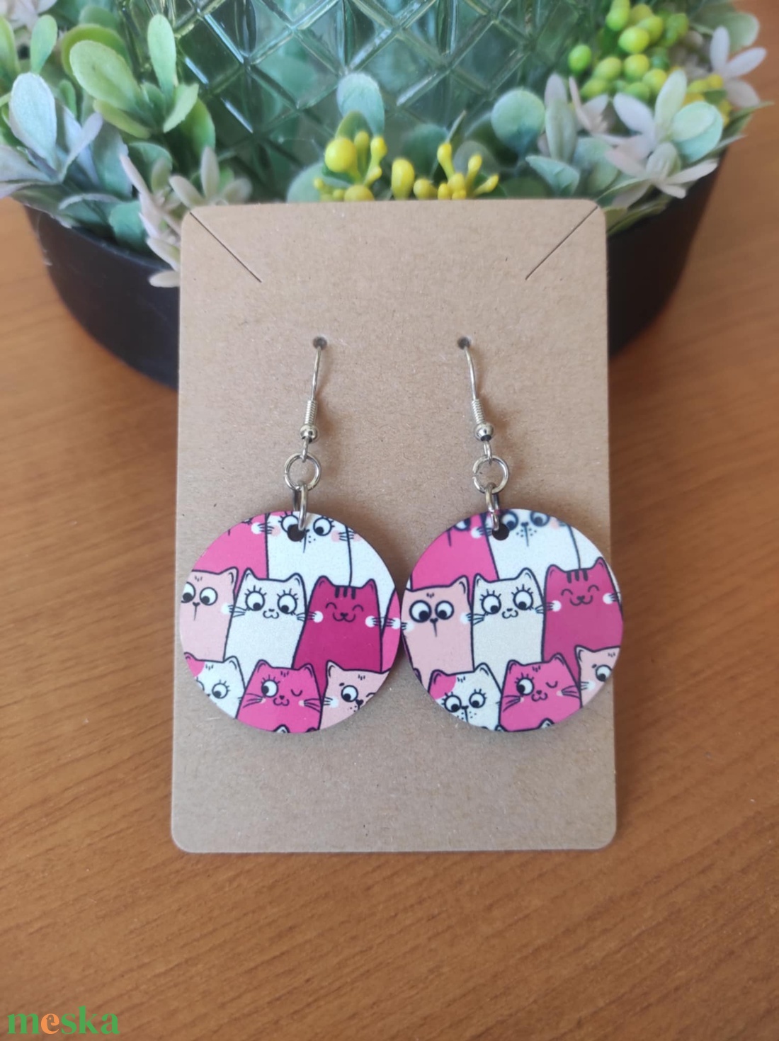 Cicakompánia fa fülbevaló - ékszer - fülbevaló - lógós kerek fülbevaló - Meska.hu