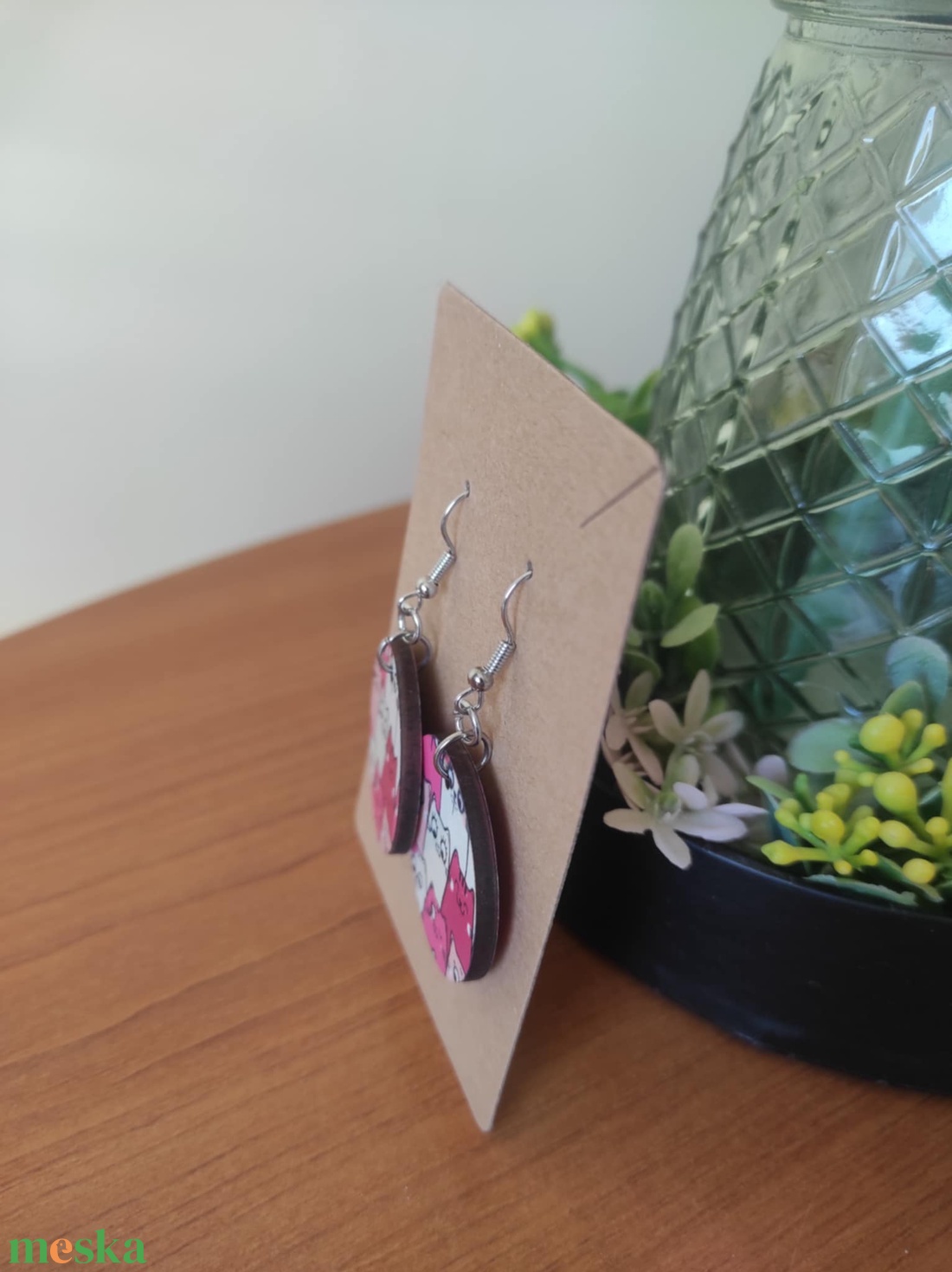 Cicakompánia fa fülbevaló - ékszer - fülbevaló - lógós kerek fülbevaló - Meska.hu