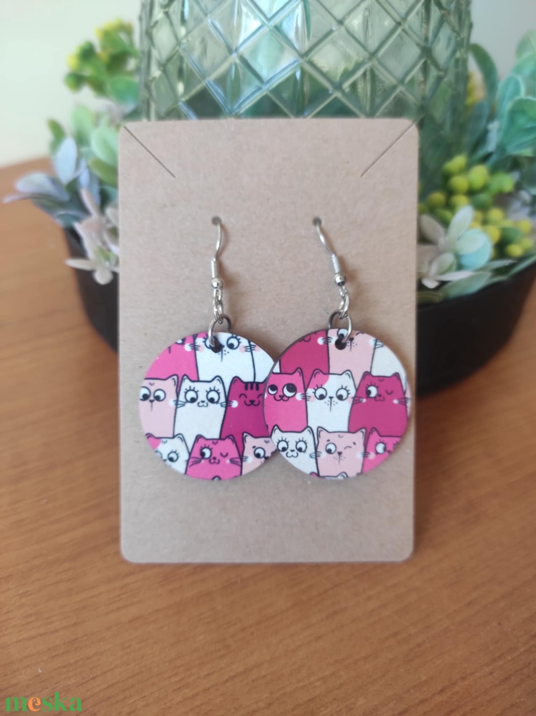 Cicakompánia fa fülbevaló - ékszer - fülbevaló - lógós kerek fülbevaló - Meska.hu