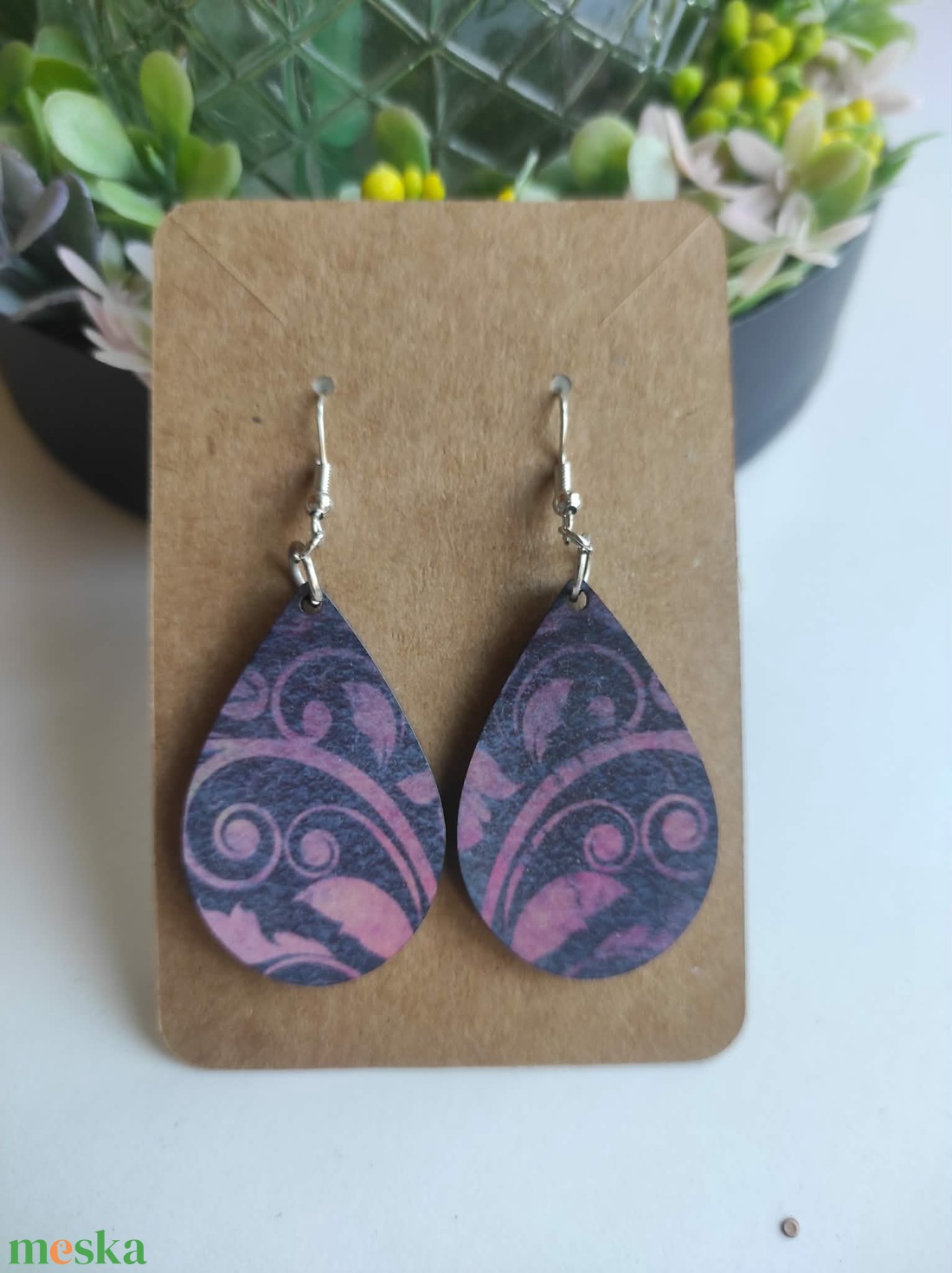 Rózsabimbós csepp fa fülbevaló - ékszer - fülbevaló - lógó csepp fülbevaló - Meska.hu