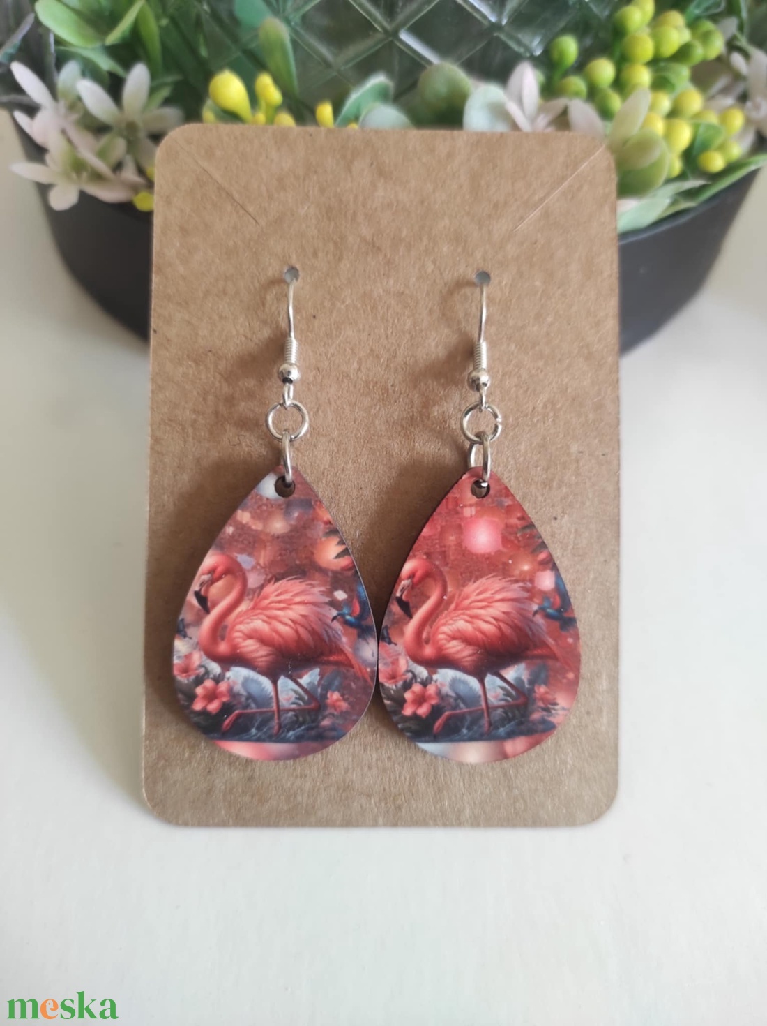 'Flamingó Álom' fa csepp fülbevaló - ékszer - fülbevaló - lógó csepp fülbevaló - Meska.hu