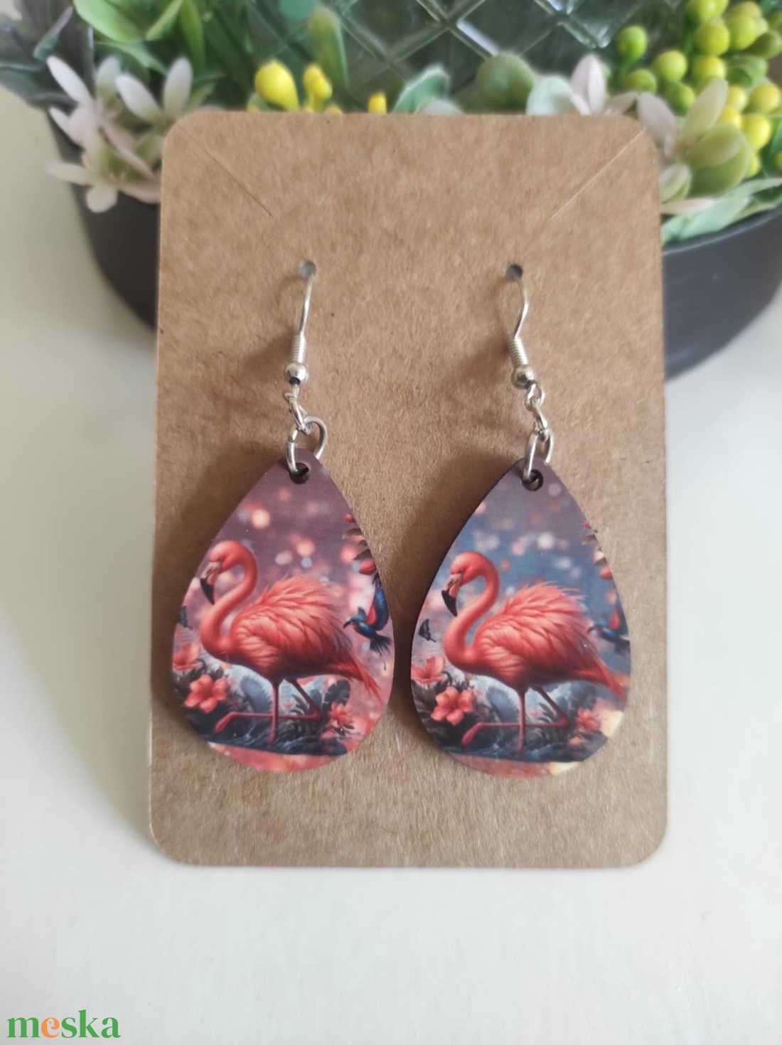 'Flamingó Álom' fa csepp fülbevaló - ékszer - fülbevaló - lógó csepp fülbevaló - Meska.hu