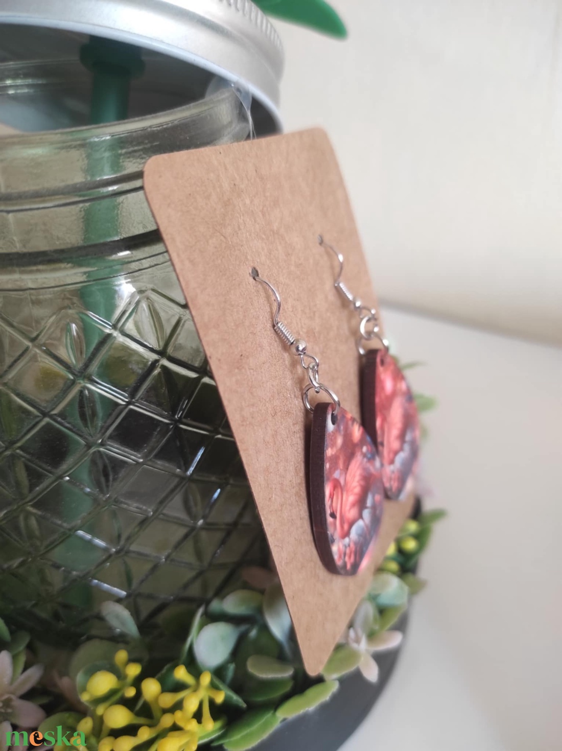 'Flamingó Álom' fa csepp fülbevaló - ékszer - fülbevaló - lógó csepp fülbevaló - Meska.hu