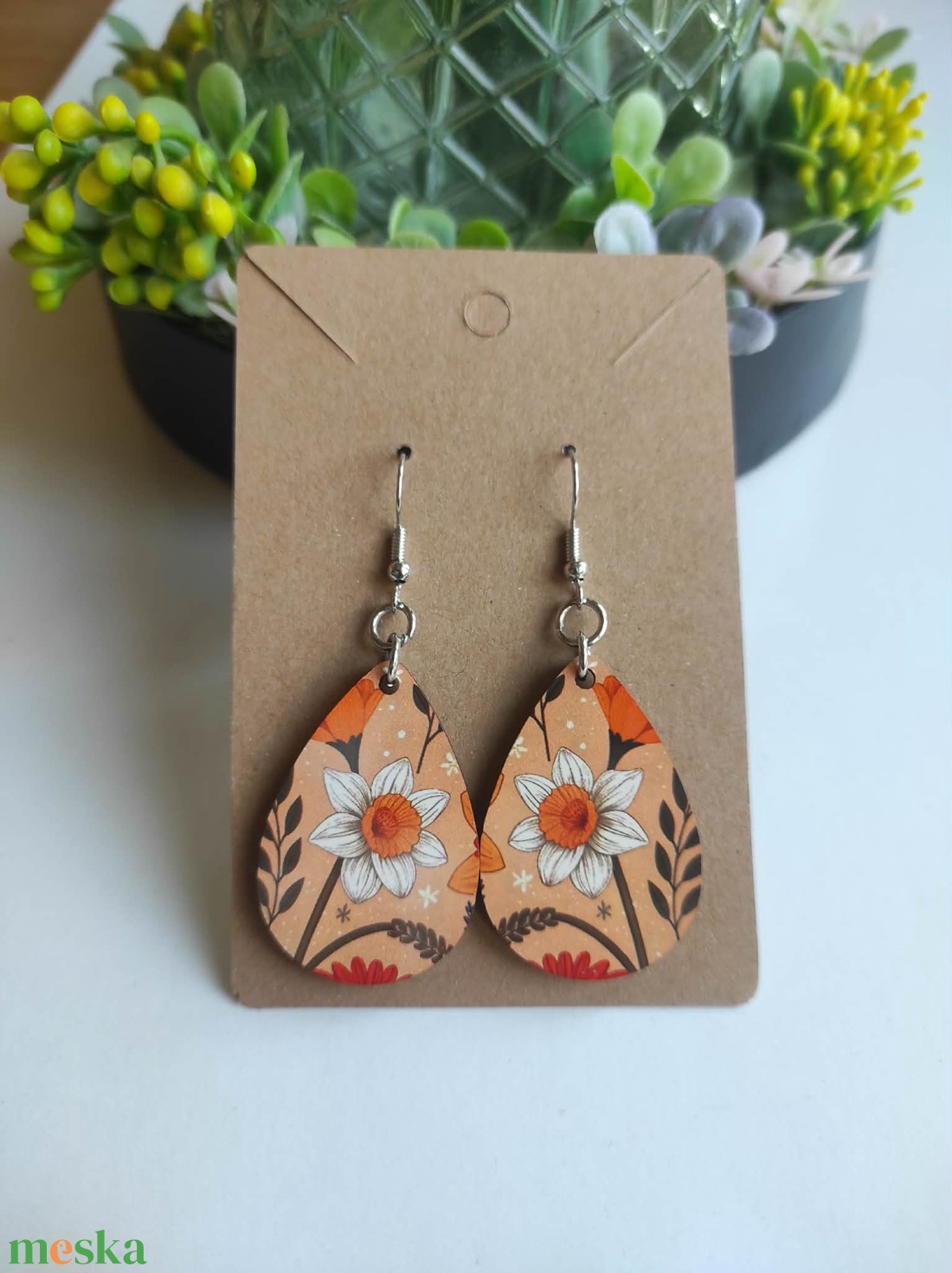 Tavaszi nárcisz fa csepp fülbevaló - ékszer - fülbevaló - lógó csepp fülbevaló - Meska.hu